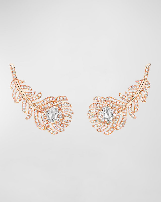 Plume de Paon 18K Rose Gold Diamond Feather Earrings